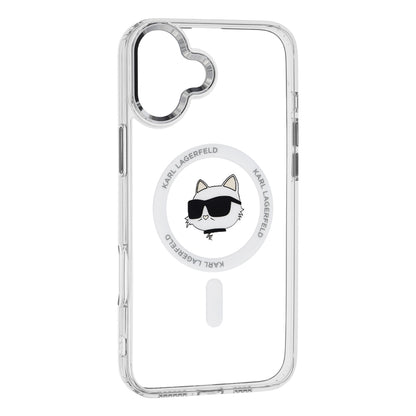Capa MagSafe para Apple iPhone 16 Plus, Karl Lagerfeld, IML Metal Choupette's Head, Branca.