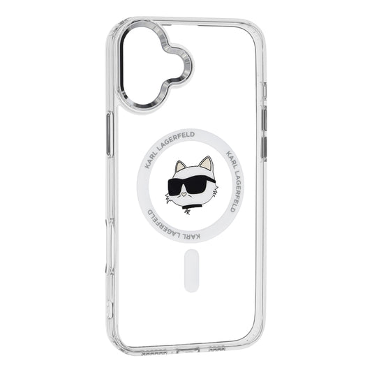 Capa MagSafe para Apple iPhone 16 Plus, Karl Lagerfeld, IML Metal Choupette's Head, Branca.
