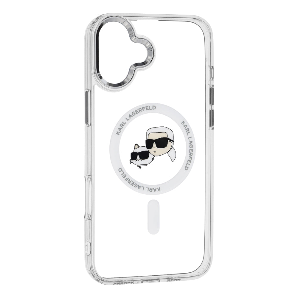 Capa MagSafe para Apple iPhone 16 Plus, Karl Lagerfeld, IML Metal Karl & Choupette's Heads, Branca.
