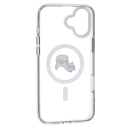 Capa MagSafe para Apple iPhone 16 Plus, Karl Lagerfeld, IML Metal Karl & Choupette's Heads, Branca.