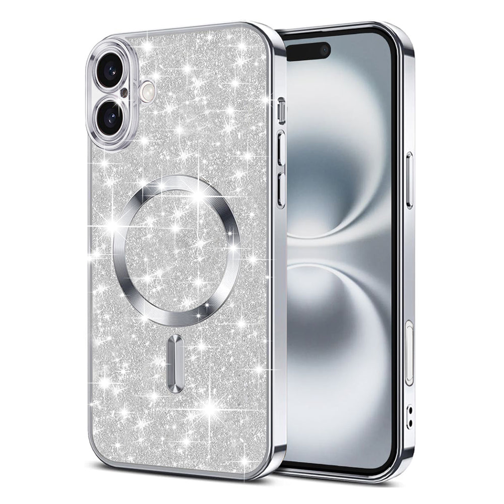 Capa MagSafe para Apple iPhone 16 Plus, Techsuit, Luxury Glitter, Prateada