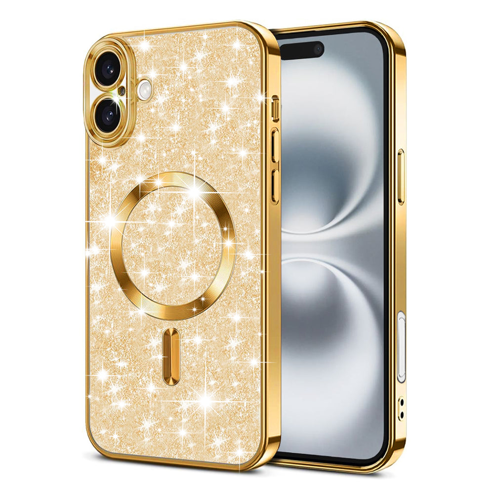 Capa MagSafe para Apple iPhone 16 Plus, Techsuit, Luxury Glitter, Dourada
