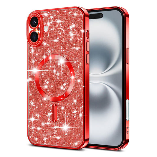 Capa MagSafe para Apple iPhone 16 Plus, Techsuit, Luxury Glitter, Vermelha