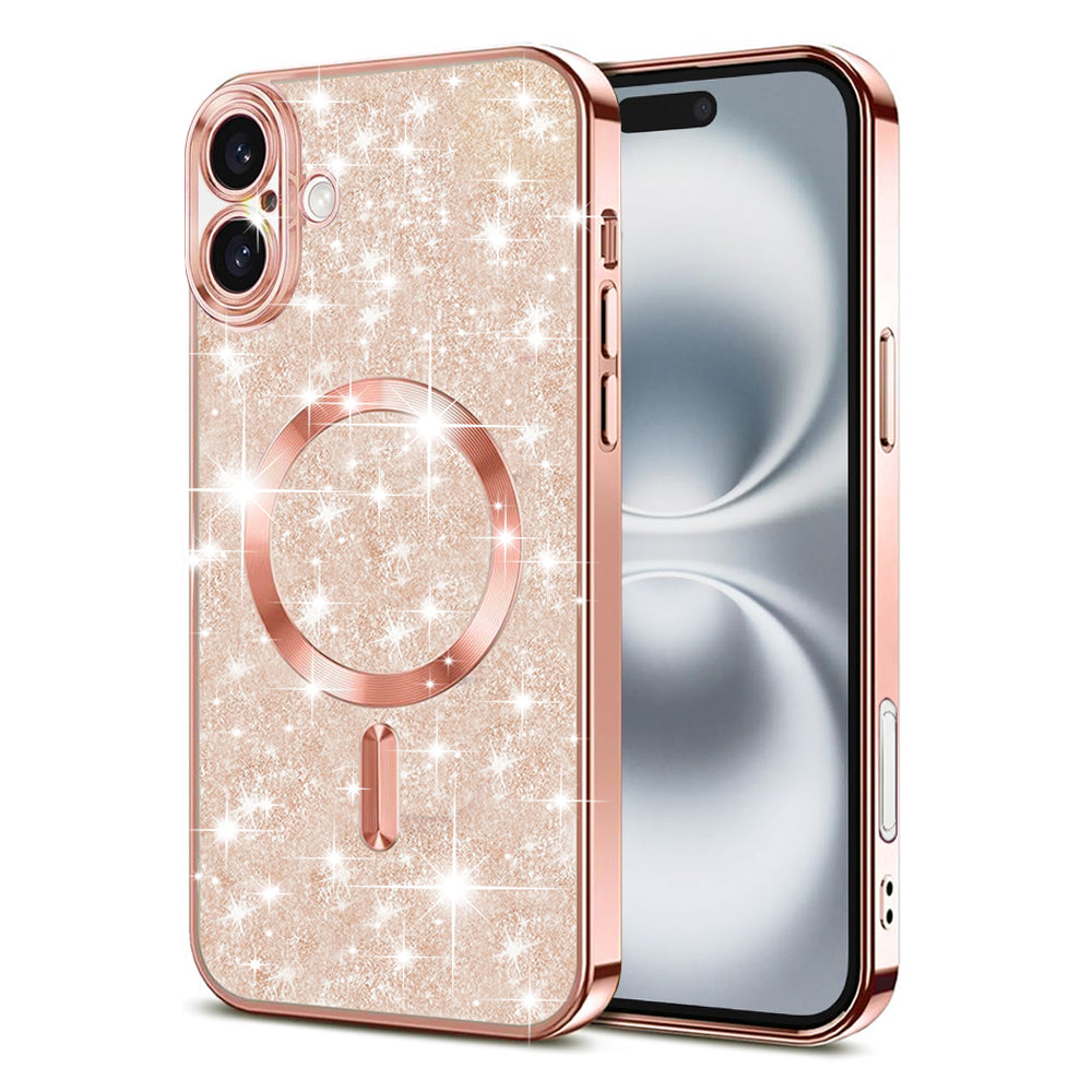 MagSafe Case for Apple iPhone 16 Plus, Techsuit, Luxury Glitter, Rose Gold