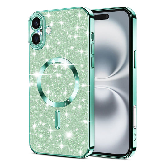 Capa MagSafe para Apple iPhone 16 Plus, Techsuit, Luxury Glitter, Verde Claro