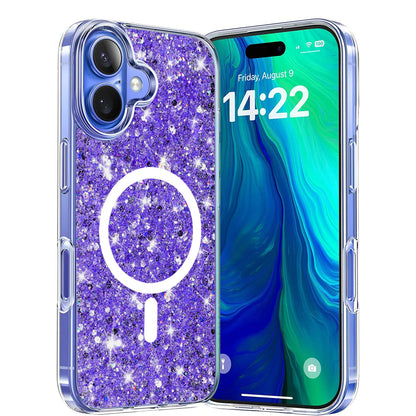 Capa MagSafe para Apple iPhone 16 Plus, Techsuit, Sparkly Glitter, Roxo