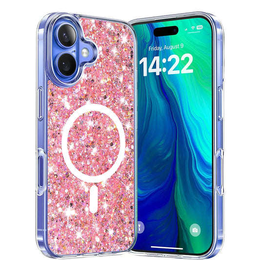 Capa MagSafe para Apple iPhone 16 Plus, Techsuit, Glitter Brilhante, Rosa