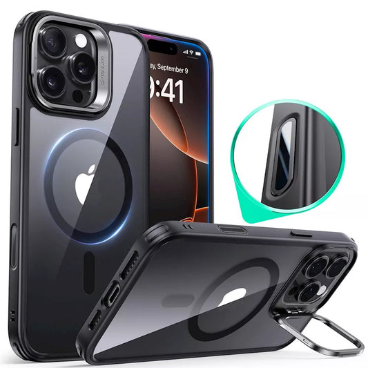 Capa MagSafe para Apple iPhone 16 Pro, ESR, Classic Hybrid Kickstand Slide, Preta Transparente