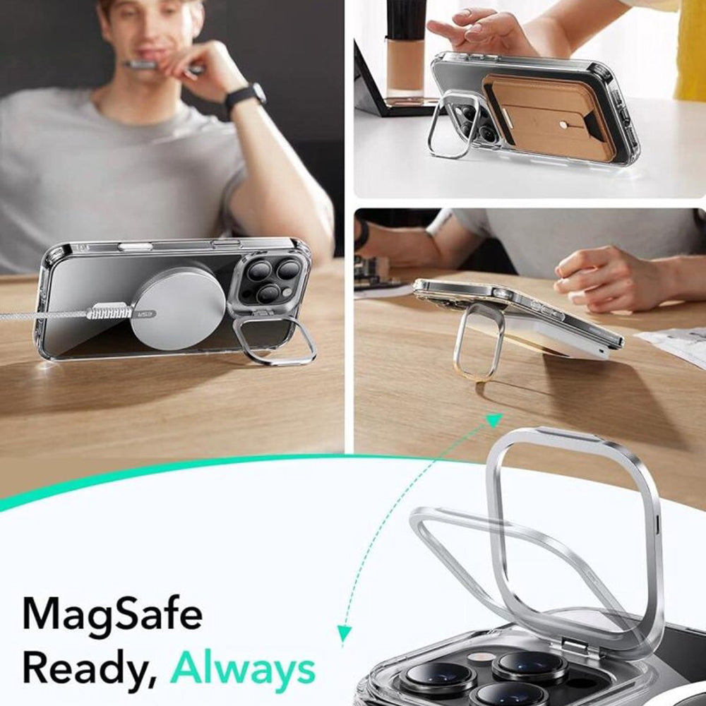 Capa MagSafe para Apple iPhone 16 Pro, ESR, Classic Hybrid Kickstand Slide, Transparente