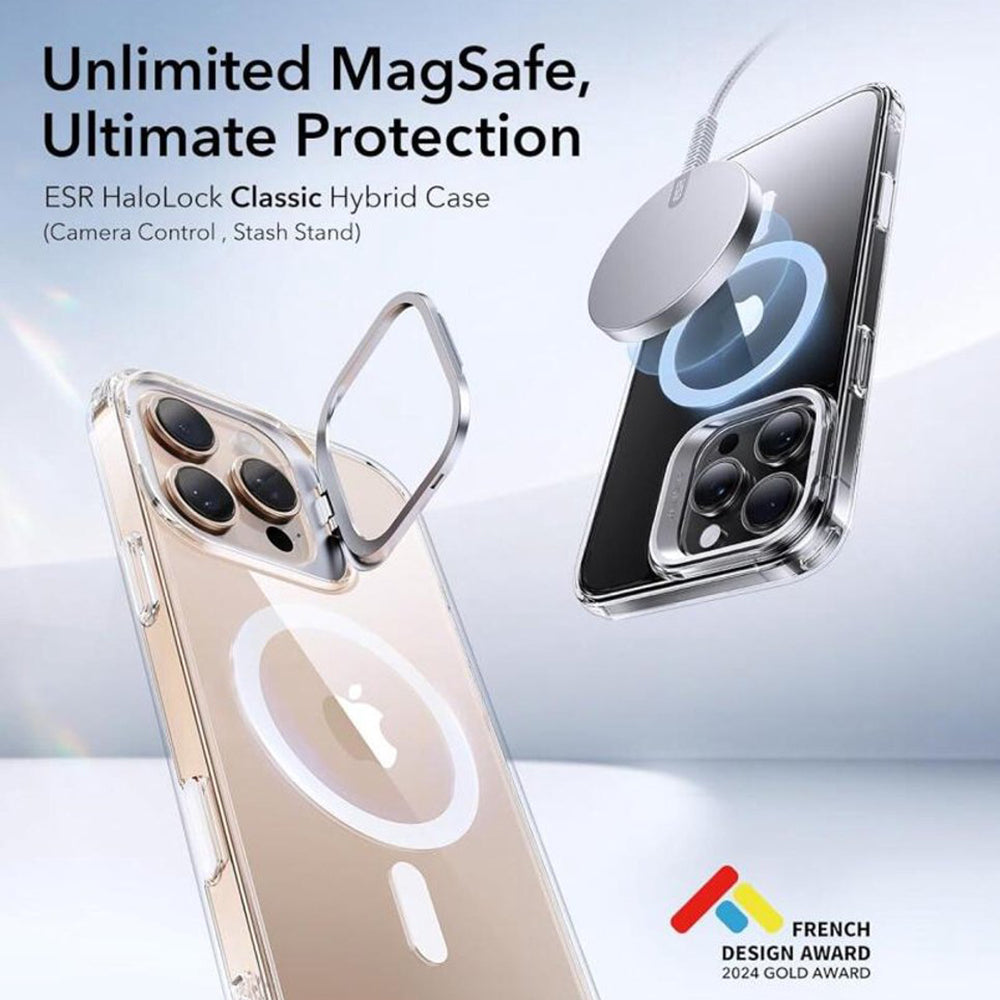 Capa MagSafe para Apple iPhone 16 Pro, ESR, Classic Hybrid Kickstand Slide, Transparente