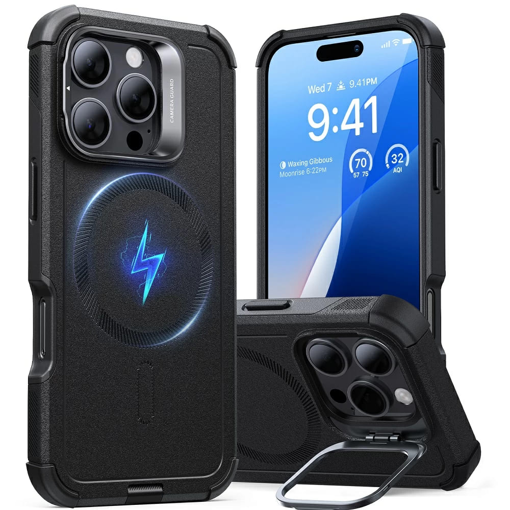 Capa MagSafe para Apple iPhone 16 Pro, ESR, Cyber Armor Kickstand, Preta