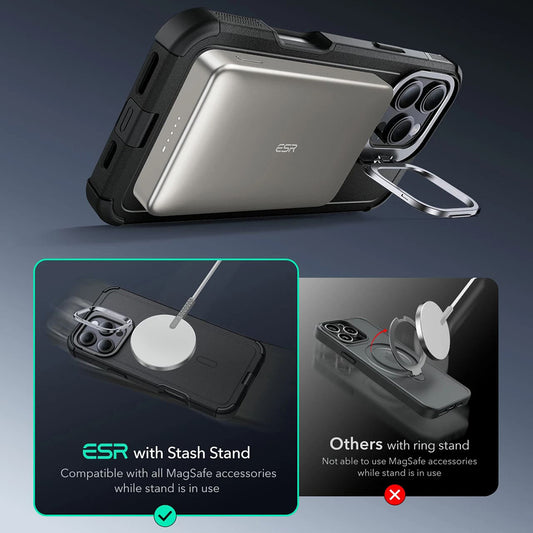 Capa MagSafe para Apple iPhone 16 Pro, ESR, Cyber Armor Kickstand, Preta