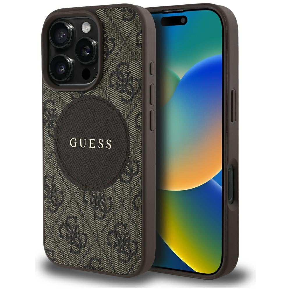 Capa MagSafe para Apple iPhone 16 Pro, Guess, 4G Circle Classic Logo, Castanho