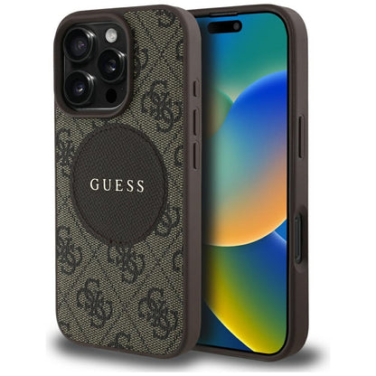 Capa MagSafe para Apple iPhone 16 Pro, Guess, 4G Circle Classic Logo, Castanho