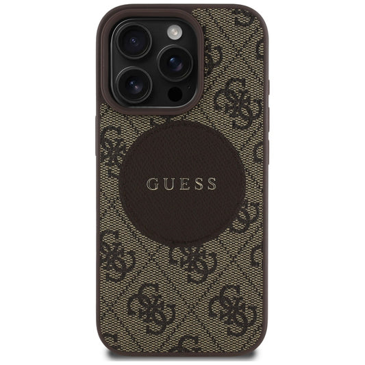 Capa MagSafe para Apple iPhone 16 Pro, Guess, 4G Circle Classic Logo, Castanho