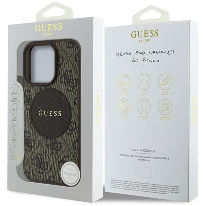 Capa MagSafe para Apple iPhone 16 Pro, Guess, 4G Circle Classic Logo, Castanho