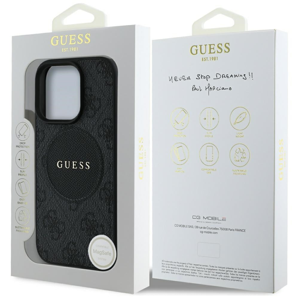 Capa MagSafe para Apple iPhone 16 Pro, Guess, 4G Circle Classic Logo, Preta