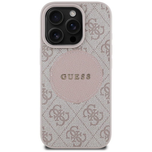 Capa MagSafe para Apple iPhone 16 Pro, Guess, 4G Circle Classic Logo, Rosa