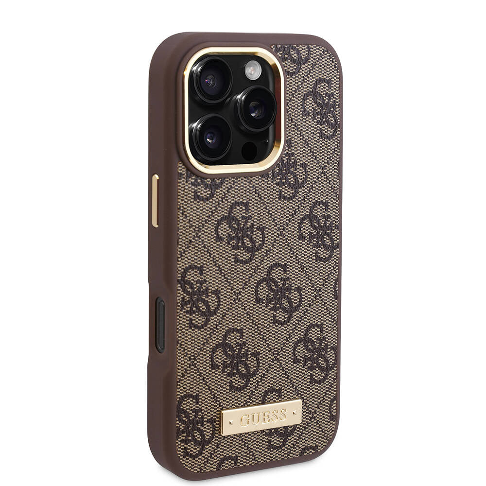 Capa MagSafe para Apple iPhone 16 Pro, Guess, 4G Logo Plate, Castanho
