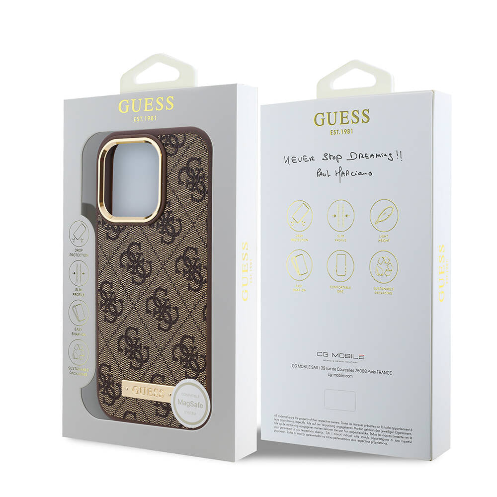 Capa MagSafe para Apple iPhone 16 Pro, Guess, 4G Logo Plate, Castanho