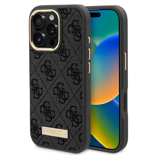 Capa MagSafe para Apple iPhone 16 Pro, Guess, 4G Logo Plate, Preta