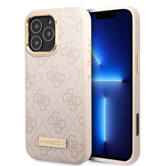 Capa MagSafe para Apple iPhone 16 Pro, Guess, 4G Logo Plate, Rosa