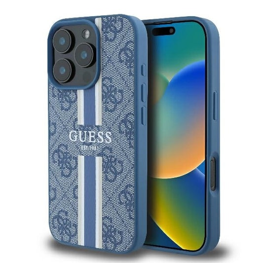Capa MagSafe para Apple iPhone 16 Pro, Guess, 4G Printed Stripes, Azul