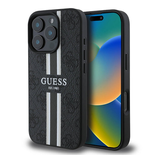 Capa MagSafe para Apple iPhone 16 Pro, Guess, 4G Printed Stripes, Preta