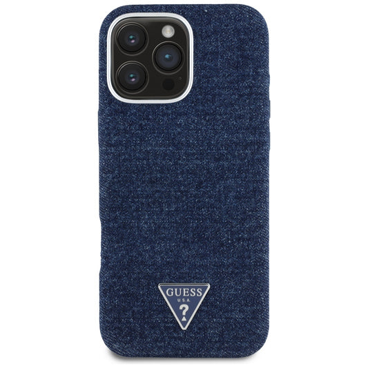 Capa MagSafe para Apple iPhone 16 Pro, Guess, Logotipo Triângulo em Denim, Azul
