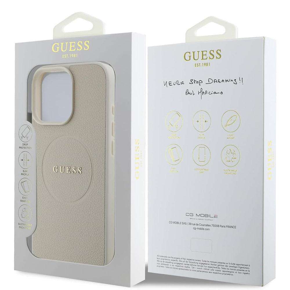 Capa MagSafe para Apple iPhone 16 Pro, Guess, Grained Gold Ring, Bege