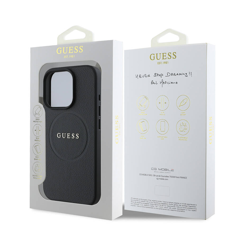 Capa MagSafe para Apple iPhone 16 Pro, Guess, Grained Gold Ring, Preta