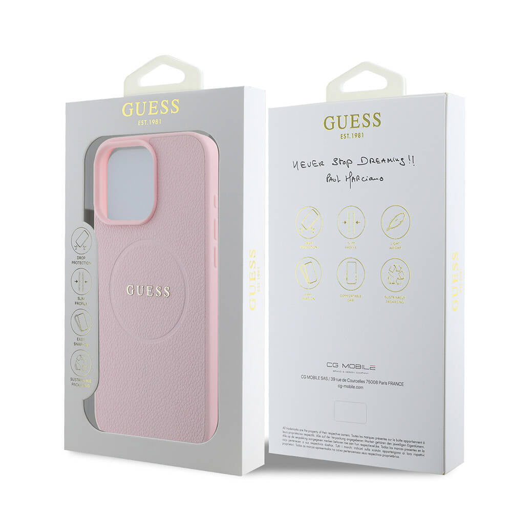 Capa MagSafe para Apple iPhone 16 Pro, Guess, Grained Gold Ring, Rosa