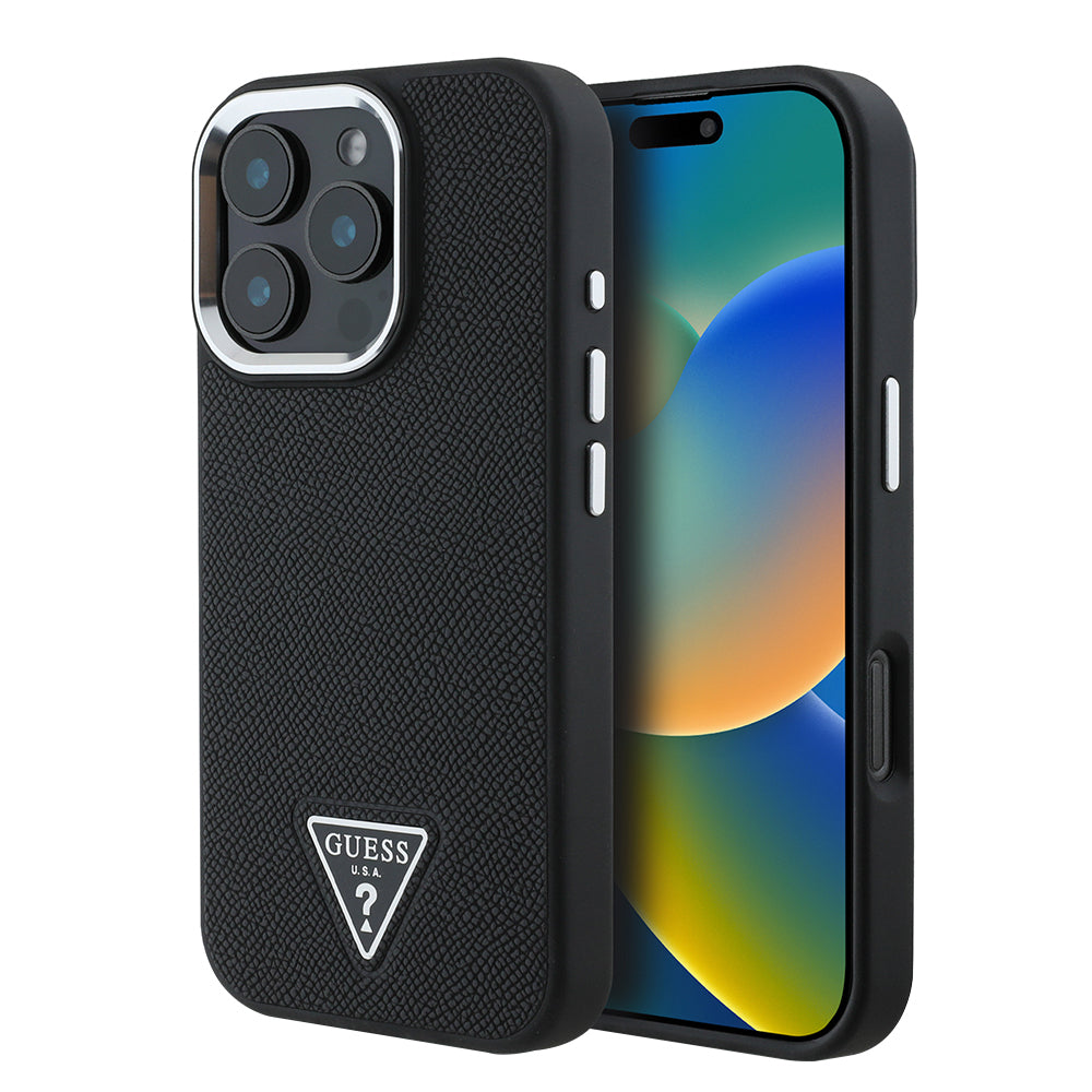 Capa MagSafe para Apple iPhone 16 Pro, Guess, Logotipo Triângulo Granulado, Preta
