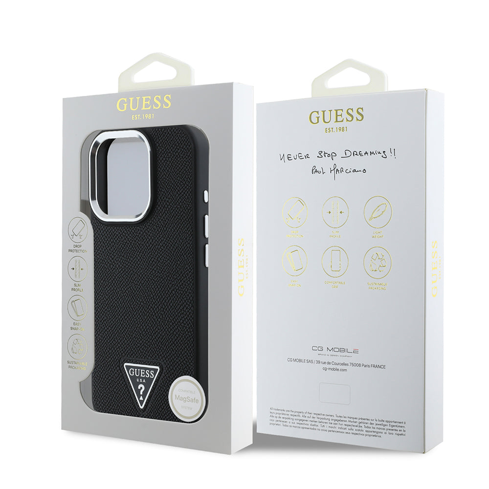Capa MagSafe para Apple iPhone 16 Pro, Guess, Logotipo Triângulo Granulado, Preta