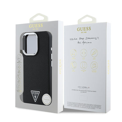 Capa MagSafe para Apple iPhone 16 Pro, Guess, Logotipo Triângulo Granulado, Preta