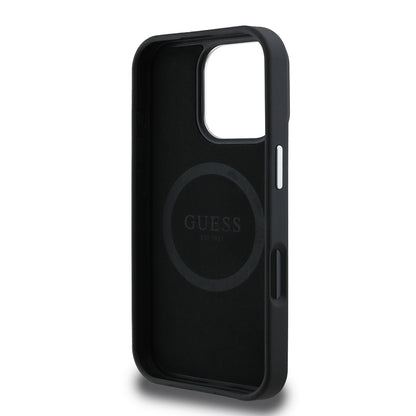 Capa MagSafe para Apple iPhone 16 Pro, Guess, Logotipo Triângulo Granulado, Preta