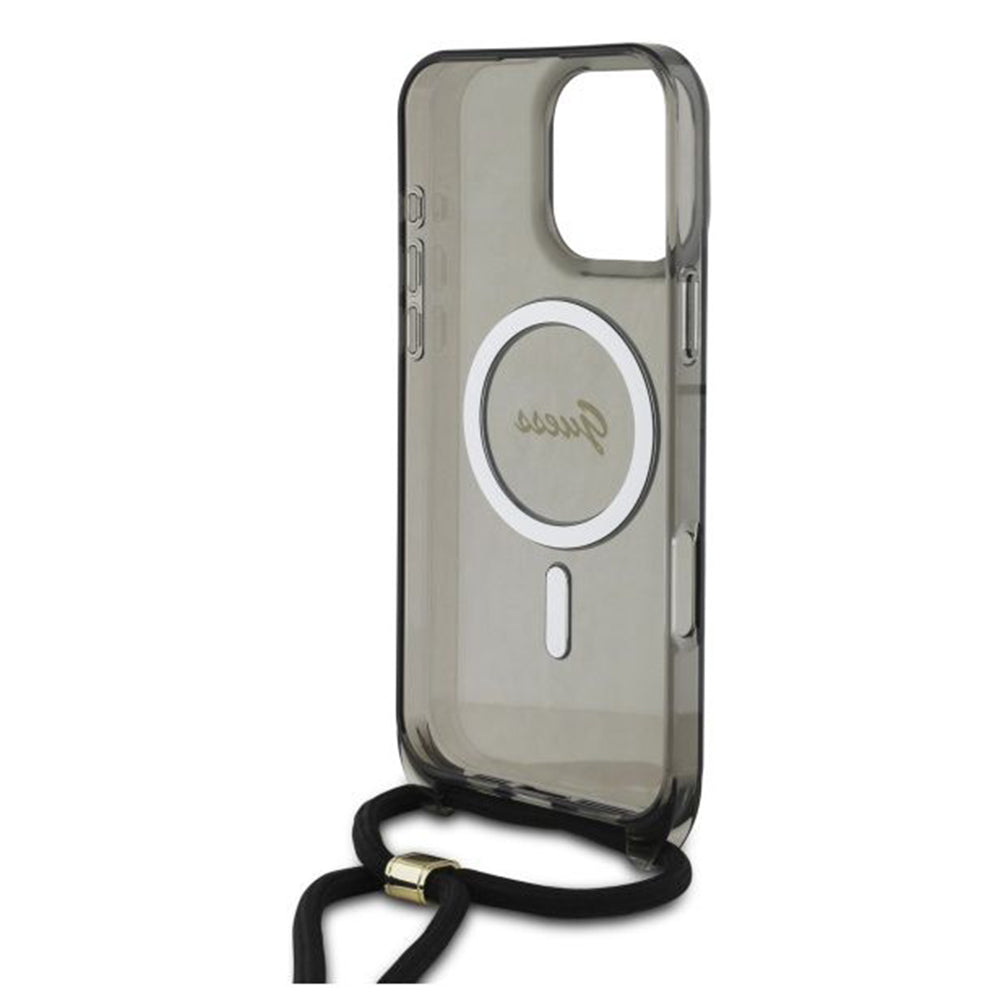 MagSafe Case for Apple iPhone 16 Pro, Guess, IML Crossbody Cord Script, Black