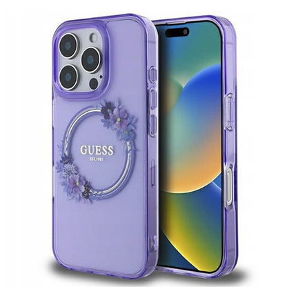 Capa MagSafe para Apple iPhone 16 Pro, Guess, IML Flowers Wreath, Roxo