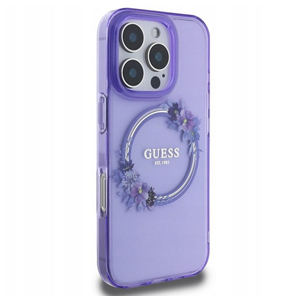 Capa MagSafe para Apple iPhone 16 Pro, Guess, IML Flowers Wreath, Roxo