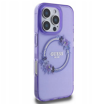 Capa MagSafe para Apple iPhone 16 Pro, Guess, IML Flowers Wreath, Roxo