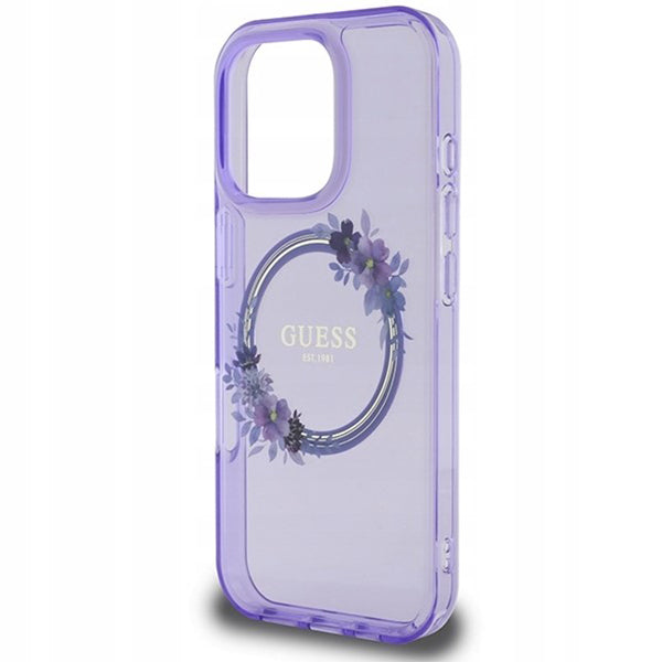 Capa MagSafe para Apple iPhone 16 Pro, Guess, IML Flowers Wreath, Roxo