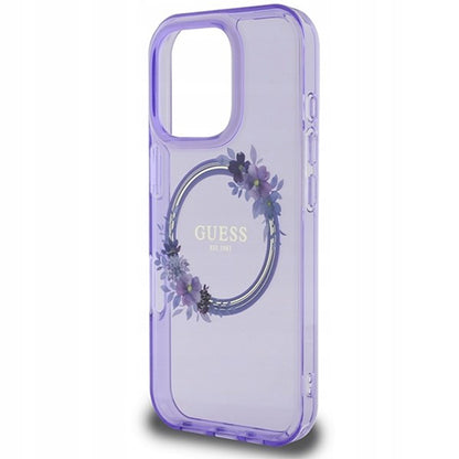 Capa MagSafe para Apple iPhone 16 Pro, Guess, IML Flowers Wreath, Roxo