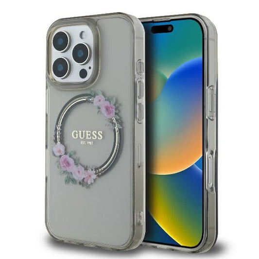 Capa MagSafe para Apple iPhone 16 Pro, Guess, IML Flowers Wreath, Preta
