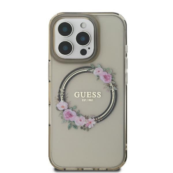 Capa MagSafe para Apple iPhone 16 Pro, Guess, IML Flowers Wreath, Preta