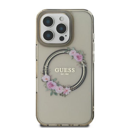 Capa MagSafe para Apple iPhone 16 Pro, Guess, IML Flowers Wreath, Preta