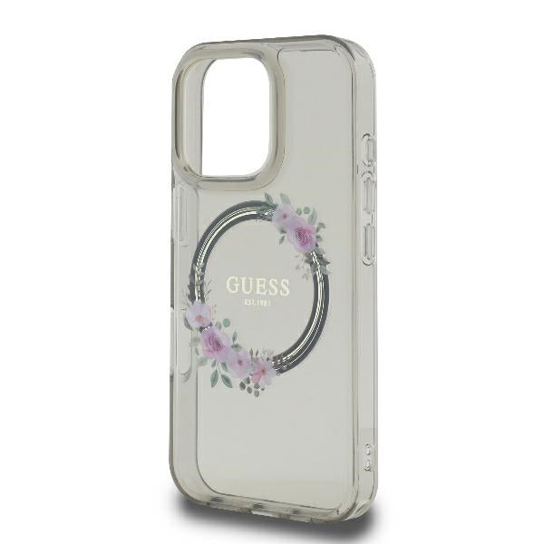 Capa MagSafe para Apple iPhone 16 Pro, Guess, IML Flowers Wreath, Preta