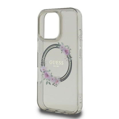 Capa MagSafe para Apple iPhone 16 Pro, Guess, IML Flowers Wreath, Preta