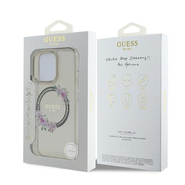Capa MagSafe para Apple iPhone 16 Pro, Guess, IML Flowers Wreath, Preta