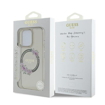 Capa MagSafe para Apple iPhone 16 Pro, Guess, IML Flowers Wreath, Preta