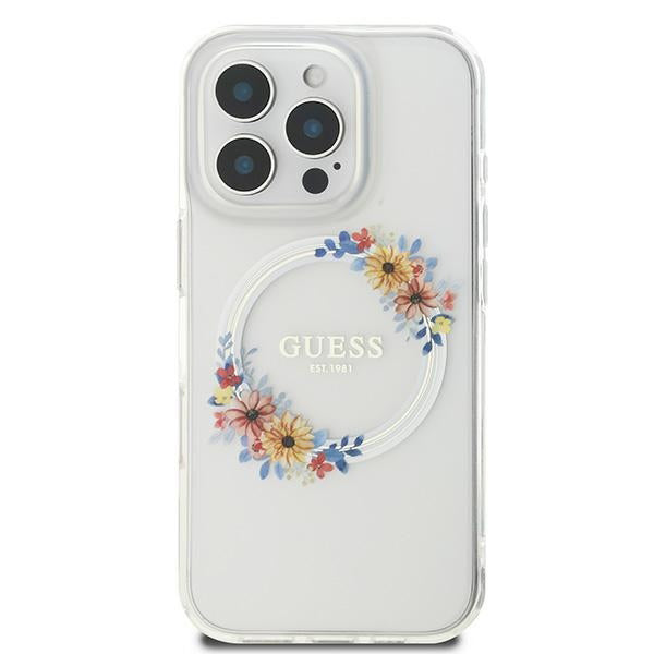 Capa MagSafe para Apple iPhone 16 Pro, Guess, IML Flowers Wreath, Transparente